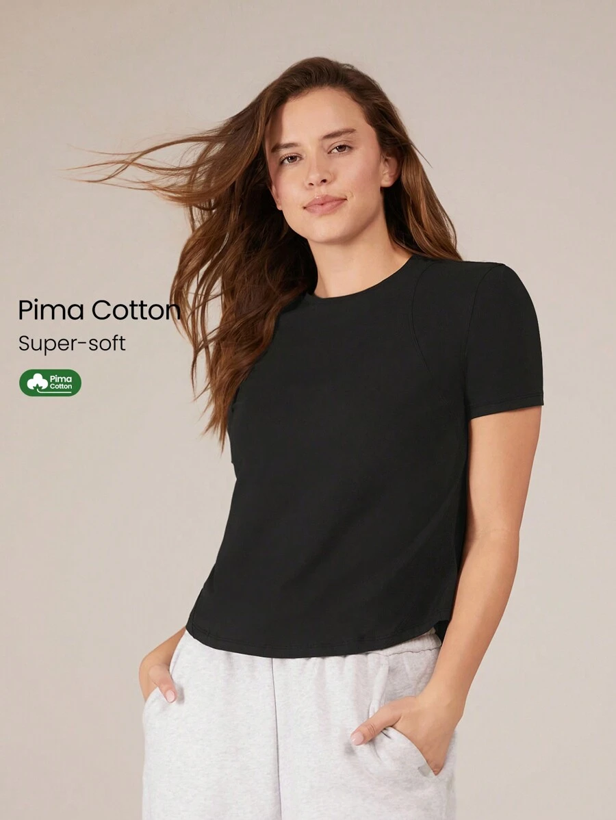 GLOWMODE Pima棉時尚T恤夏季背心健身服 - 黑色 - 查看 1