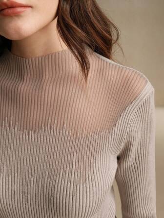 Anewsta Design Sheer Patchwork Knit Sweater