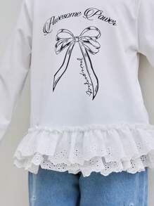 Young Girl' Spring/Autumn Long Sleeve Contrast Lace Cute T-Shirt Top - White - View 6