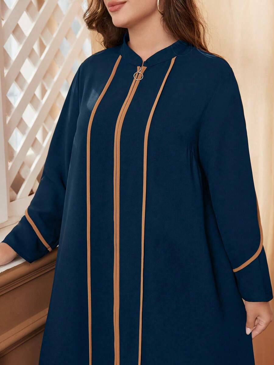 Al Najma Plus Size Color Block Casual Modest Arabic Style Dress, Robe Abaya