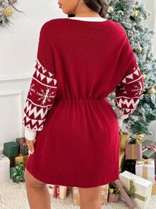 SHEIN Frenchy Plus Size Women Christmas Letter A Print Sweater Dress In Fall/Winter - Red - View 2