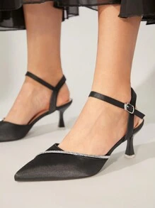 CUCCOO CHICEST Modische schwarze Pumps mit Knöchelriemen, Strass und spitzer Zehenkappe, Stilettoabsatz, geeignet für Pendeln, Dates, Partys, Urlaub und Valentinstag