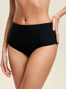 Swim Basics 夏季高腰女式比基尼泳裤，带实用口袋 - 黑色 - 查看 7