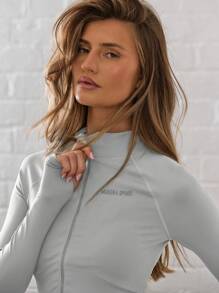 Musera Sport 全拉链立领短款运动上衣外套，适合板式网球、网球、匹克球、健身房、瑜伽、普拉提、日常休闲穿着。 - 淺灰色 - 查看 5