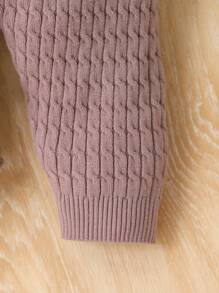 男婴秋冬装，复古绅士条纹针织 2 件套，时尚休闲百搭婴儿套头毛衣和围兜工作服 - 卡其色 - 查看 4