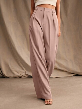 Anewsta Pantalones rectos de cintura alta con plisado, de uso casual y para la oficina