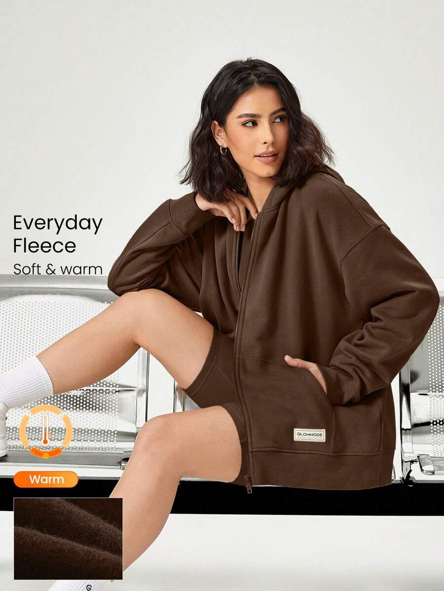 GLOWMODE Everyday Fleece Keep It Casual Unisex Long Sleeve Hoodie Jacket With Basic Pockets Daily Casual - Brown - View 1
