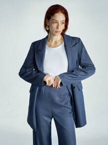 Aveloria Modichic Conjunto elegante de traje de oficina con blazer ajustado con efecto de lavado de mezclilla