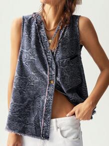 Bohemela 秋冬休闲牛仔提花宽松无袖女背心