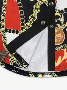 Zolique 女士休闲拼色印花拼接长袖衬衫，秋季女士衬衫 - 紅色 - 查看 6