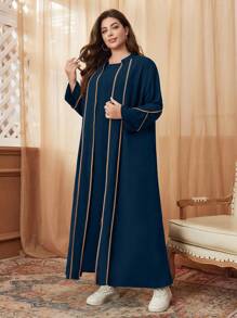 Al Najma Plus Size Color Block Casual Modest Arabic Style Dress, Robe Abaya