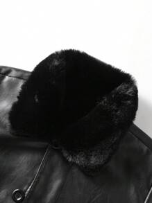 Manfinity Homme Men's Solid Color Jacket With Fluffy Collar, Casual & Simple Fashion For Everyday Wear, Grunge, Fall/Winter - Black - View 6