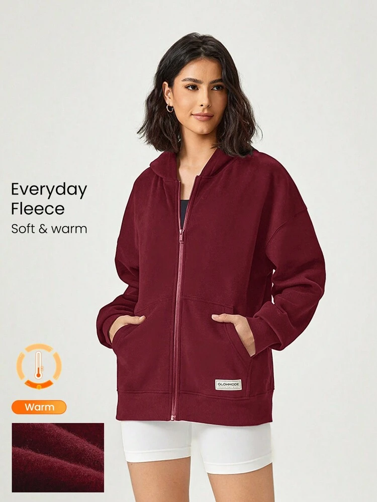Codzienna polarowa kurtka z kapturem z długim rękawem i kieszeniami typu casual unisex