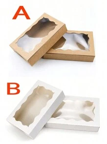 SHEIN 20pcs Rectangle Window Kraft Paper Candy Macaron Pastry Box Wedding Party Favor Baking Packaging Box School Supplies Food Bag Food Box Suitable For Candy Chocolate Cookies Etc.,Fall Decor