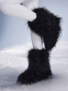 CUCCOO GRLICON Giày bốt tuyết ngắn mềm mại màu trơn cho nữ vào ngày lễ tình nhân mùa đông - màu đen - Xem 3