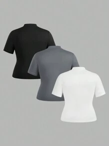 SHEIN EZwear Women's Plus Size Mock Neck Tee Shirts, 3 Packs Basic Tight Fitting Tops - Multicolor - View 2