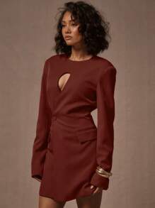 MUSERA Keyhole Blazer Dress Spring Going Out Party Business Casual Old Money Elegant Spring Spring Summer Vacation Graduation Prom - Burgundy - View 2