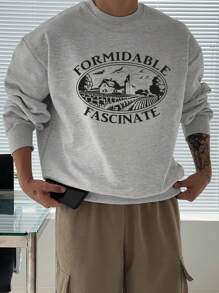 DAZY 男式字母印花连帽衫，麻灰色 - 灰色 - 查看 1