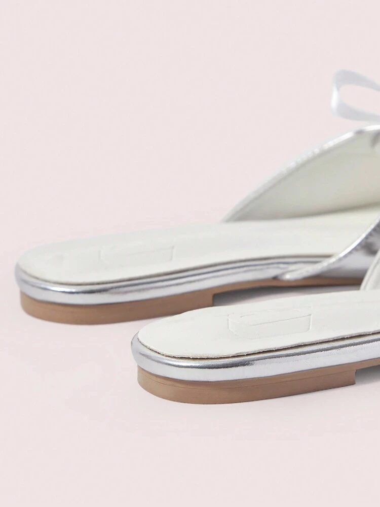 CUCCOO DOLLMOD Bailarinas de moda minimalistas para mujer, con puntera redonda y material de metal plateado
