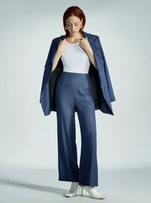 Aveloria Modichic Conjunto elegante de traje de oficina con blazer ajustado con efecto de lavado de mezclilla