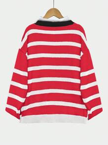 SHEIN Unity 新品女款撞色心形条纹图案宽松针织开衫 - 彩色 - 查看 2