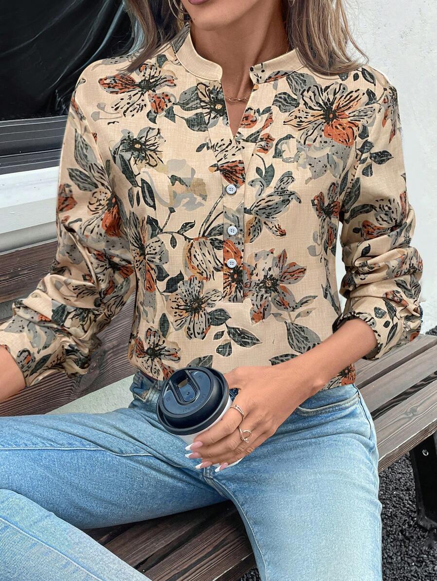 EMERY ROSE Damska luźna, swobodna koszula z długim rękawem, nadrukowana, jesień/zima