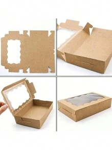 SHEIN 20pcs Rectangle Window Kraft Paper Candy Macaron Pastry Box Wedding Party Favor Baking Packaging Box School Supplies Food Bag Food Box Suitable For Candy Chocolate Cookies Etc.,Fall Decor