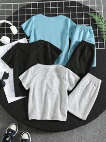 Conjunto de 6 piezas de ropa informal para niños pequeños con camiseta de cuello redondo con letras en inglés y pantalones cortos, apto para fiestas callejeras y en casa. Incluye chaqueta. Adecuado para niños en edad escolar, para usar a diario, para viajar, hacer deporte y en primavera, verano e invierno. Diseño de alto rendimiento.