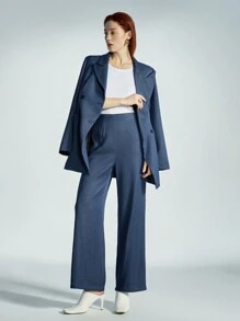 Aveloria Modichic Conjunto elegante de traje de oficina con blazer ajustado con efecto de lavado de mezclilla