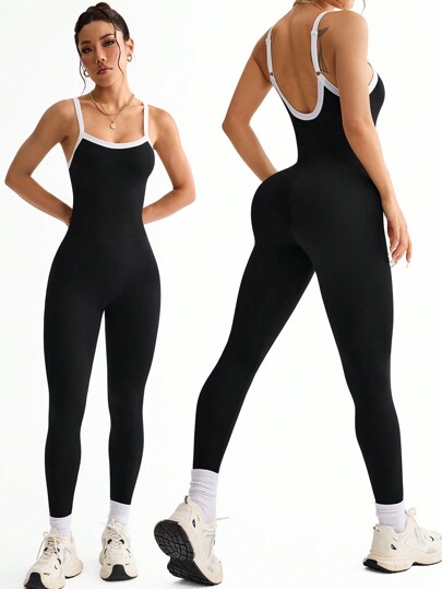 Easify SHEIN Sport Women's Seamless Adjustable Waist Strap Jumpsuit For Daily Fitness, Workout Gym Women Outfit