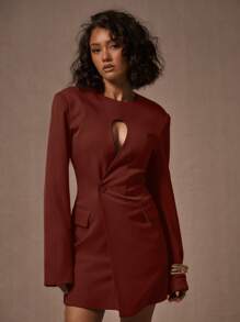 MUSERA Keyhole Blazer Dress Spring Going Out Party Business Casual Old Money Elegant Spring Spring Summer Vacation Graduation Prom - Burgundy - View 1