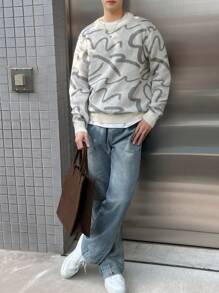 Manfinity Hypemode Men's Round Neck Long Sleeve Striped Pattern Casual Loose Sweater, Autumn/Winter - Multicolor - View 3