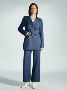 Aveloria Modichic Conjunto elegante de traje de oficina con blazer ajustado con efecto de lavado de mezclilla