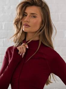 Musera Sport Full Zip Through Cropped Active-Wear Top Jacket , Padel, Tennis, Pickleball Gym Fitness Fall Winter - Burgundy - View 5