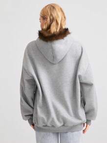 SHEIN Unity 1pc Women's Casual Versatile Fashionable Minimalist Thick Oversized Collar Loose Sweatshirt, Autumn/Winter - Grey - View 2