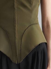 Ontre 女款四季军绿色高端简约上衣，弧形花瓣下摆抹胸，节日必备上衣 - 軍綠色 - 查看 6