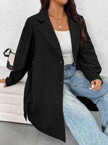 SHEIN Essnce Plus Size Women Jesień I Zima Moda Swobodna Luźna Wygodna Talia Czarny Podstawowy Klasyczny Długi Rękaw Długi Wełniany Płaszcz, Zimowe Stroje Damskie, Stroje Damskie Zachodnie, Ciepłe Płaszcze Damskie, Kurtka Zimowa, Czarny Płaszcz, Płaszcze Curve