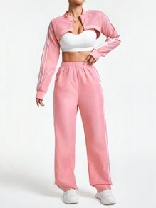 SHEIN Sport Studio Damskie sportowe dresy damskie, rozpinany top i długie spodnie