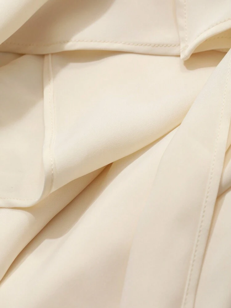 Solid Color Round Neck Ruffle Trim Asymmetric Long Sleeve Blouse For Women,Fall Clothes