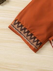 2 件套年轻女孩休闲时尚刺绣荷叶边灯笼袖上衣和裤子套装，适合春秋季节