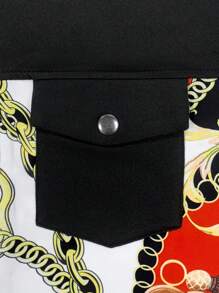 Zolique 女士休闲拼色印花拼接长袖衬衫，秋季女士衬衫 - 紅色 - 查看 5