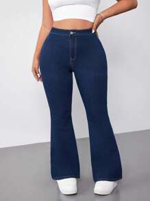 SHEIN EZwear 大码休闲修身喇叭牛仔裤