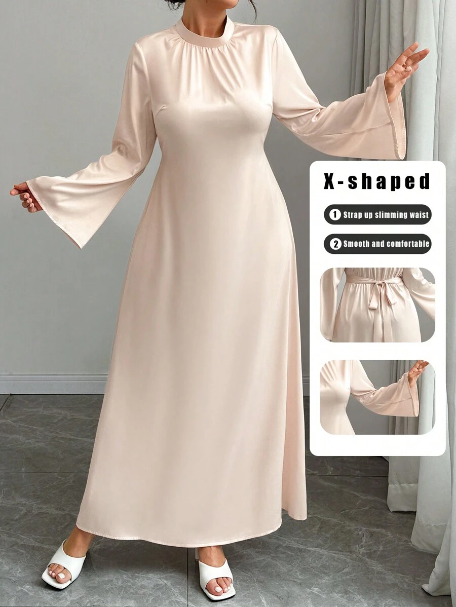 SHEIN Unity Plus Size Solid Color Casual Simple Dress, Fashionable Everyday Wear - Khaki - View 1