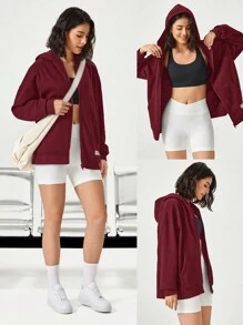 GLOWMODE Everyday Fleece Keep It Casual Unisex Long Sleeve Hoodie Jacket With Basic Pockets Daily Casual - Burgundy - View 8
