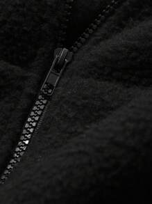 DAZY Women's Solid Color High Collar Sherpa Drop Shoulder Loose Casual Jacket - Black - View 9