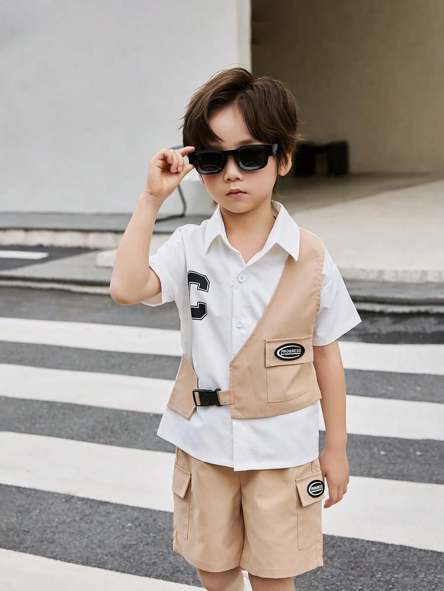 2pcs/Set Young Boy Fashionable Outfit, Including Stylish Shirt With ...