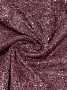 EMERY ROSE Plus-Size Women Summer Loose Fit Round Neck Mesh Contrast Shiny Short Sleeve Party Dress - Purple - View 4