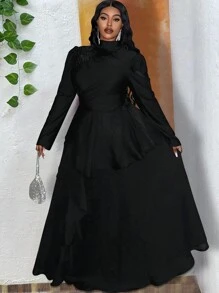 Slaydiva Plus Size Women Elegant Solid Color Dress For Party - Black - View 6