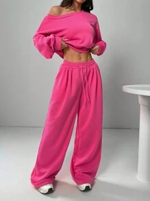 SHEIN EZwear 1pc Set Oblique Shoulder Sweatshirt & Sweatpants
