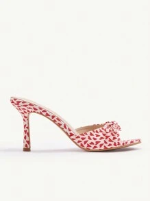 CUCCOO CHICEST Eleganckie sandały damskie z kokardą w kształcie serca i okrągłym noskiem, cienkie, na wysokim obcasie, słodkie, romantyczne, czerwone buty z materiału dla kobiet, odpowiednie na popołudniową herbatę, randkę, imprezę, wakacje